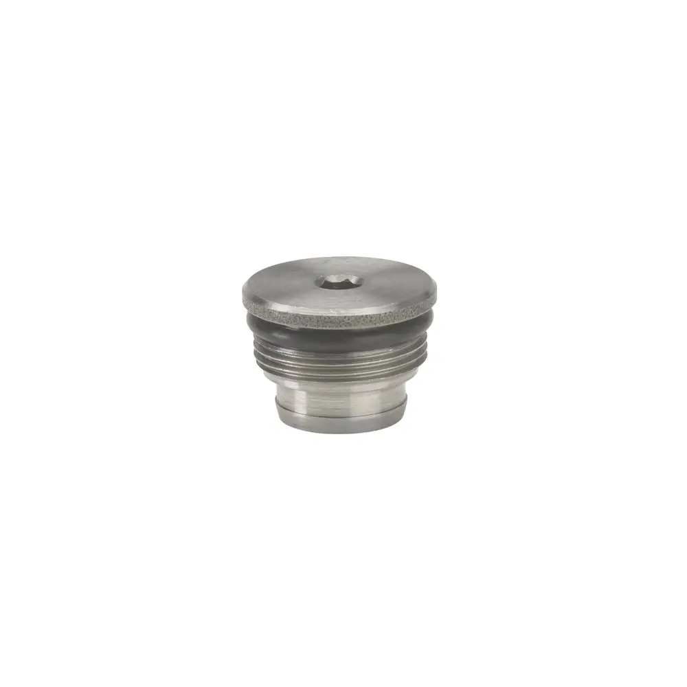 Danfoss Filterstopfen aus Metall mit O-Ring, zur Verwendung in Filterpatronen. Das Produkt zeigt eine verzahnte Außenseite für sicheren Sitz.